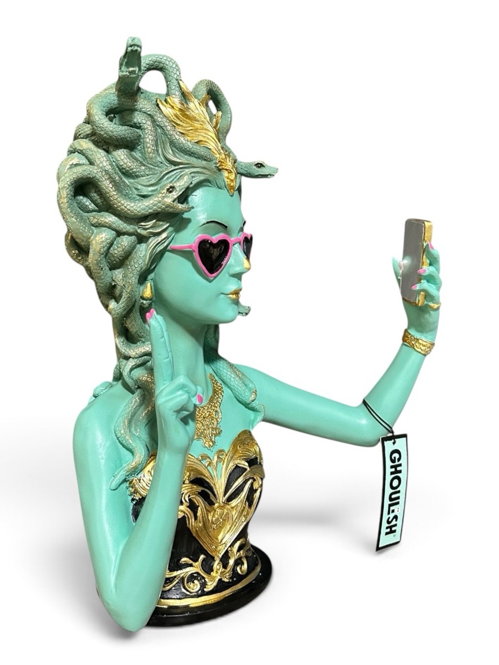 NWT Ghoulish Medusa Selfie Bust Pink Sunglasses Halloween Decor 12.5" Tall - Picture 3 of 5